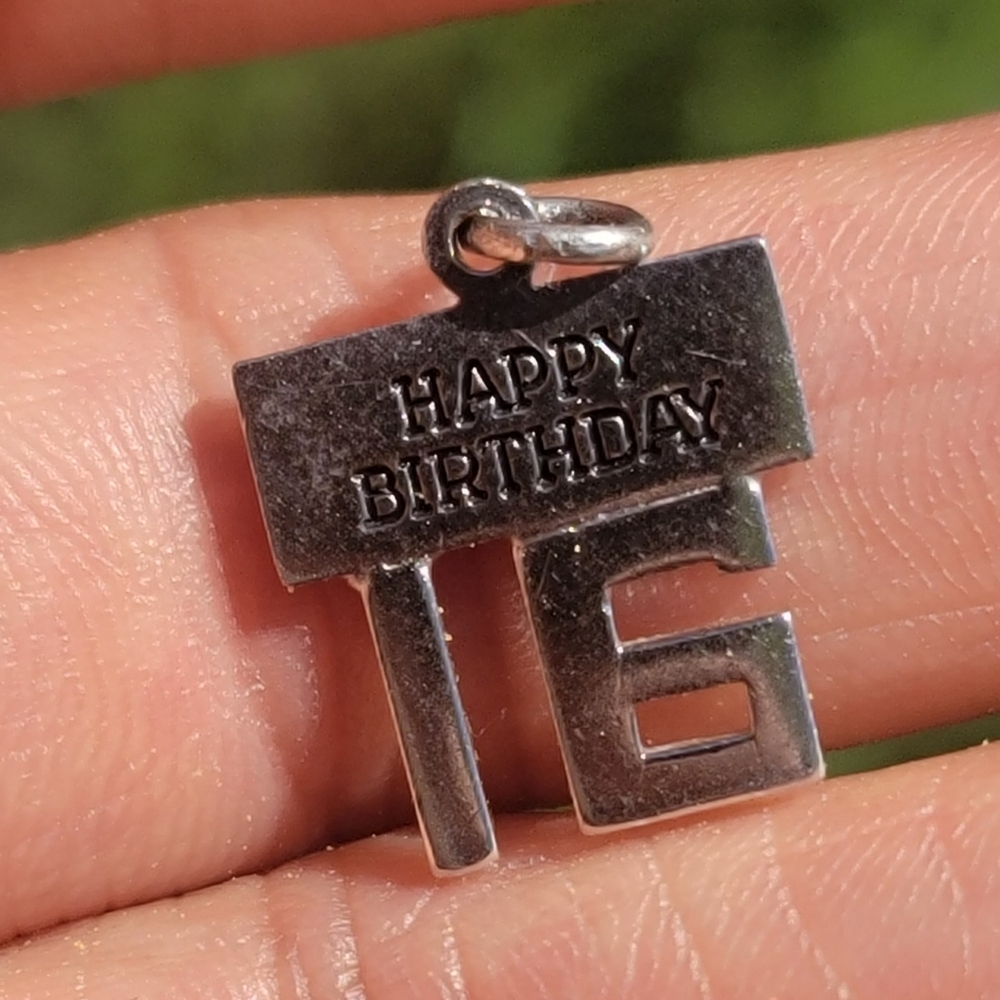 Vintage solid 925 sterling silver Happy Birthday 16 Charm